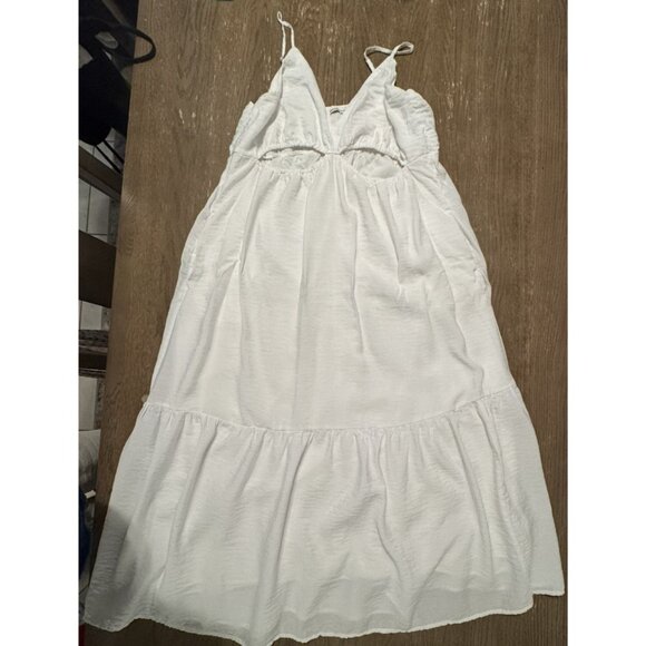 Abercrombie & Fitch XL Tiered Maxi Dress Plunge Cut Out White Pockets Lined Boho - Picture 4 of 12